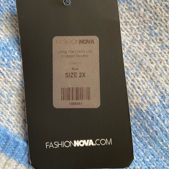 Fashion Nova Crop Sweater Checkered Blue Gray V-neck Crop Top New Womens Size 2X - Picture 6 of 7